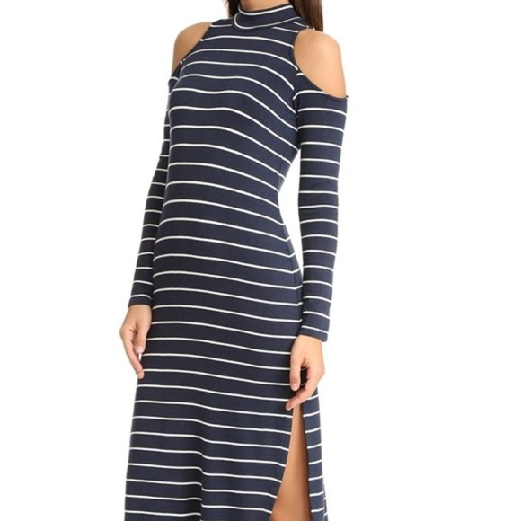 NWT Splendid Women's Striped Navy Cold-Shoulder Midi Dress Size L $180 X034 - Picture 4 of 4